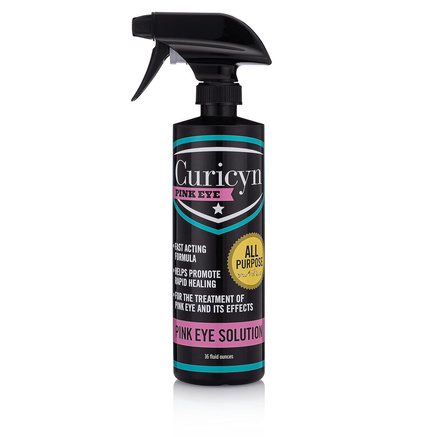 Curicyn Pink Eye Solution - 16oz Extra Strength Formula Conjunctivitis Eye Drops for Dogs Cats Livestock and Horses