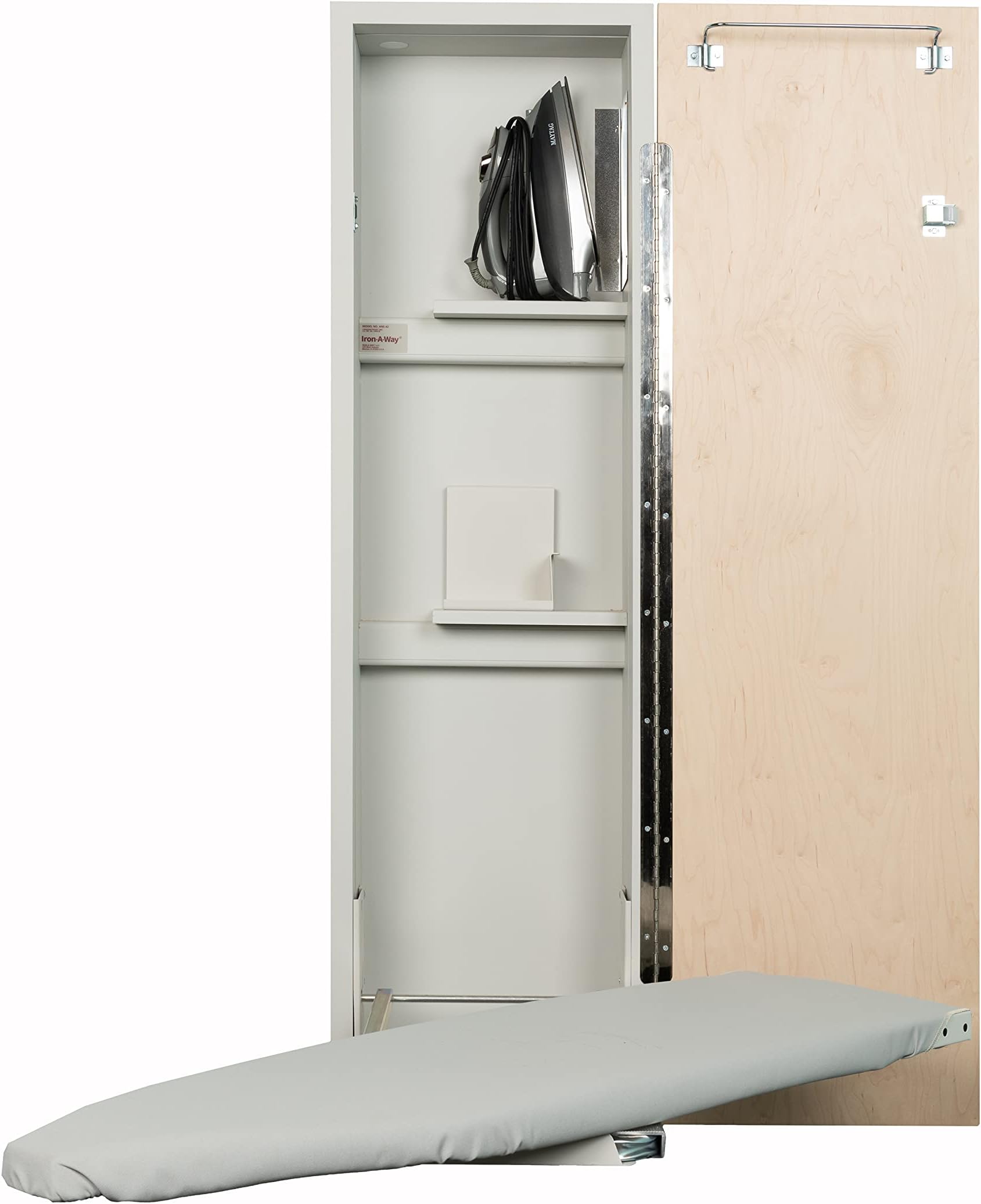 Iron-A-WayBuilt-In Ironing Center with 42 Inch Swiveling Ironing Board, Hot Iron Storage and Flat Maple Veneer Door-ANE42WDU