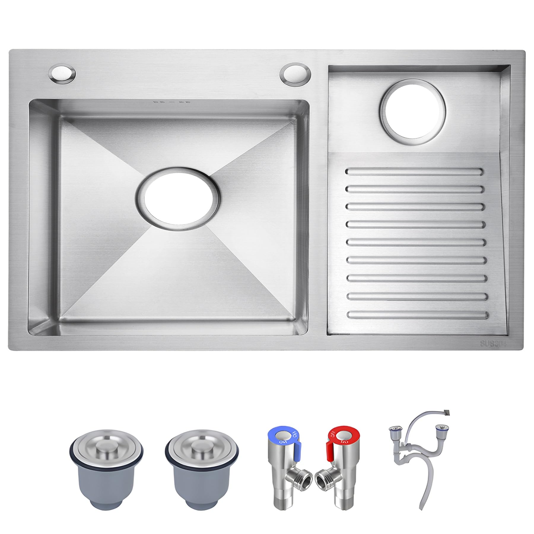 Lavabo de salle de bain double vasque évier de buanderie en acier inoxydable noir argent