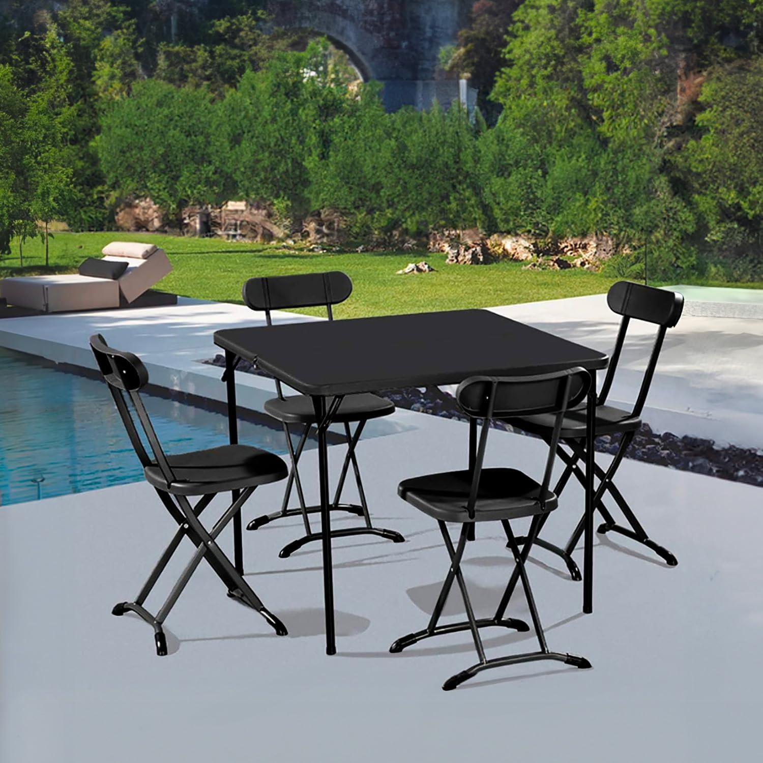 Avilia Portable Folding Table | Folding Table | Folding Camping Table with Safety Lock System, Up to 6 People – 180 x 75 x 74 cm (Table + Chairs)