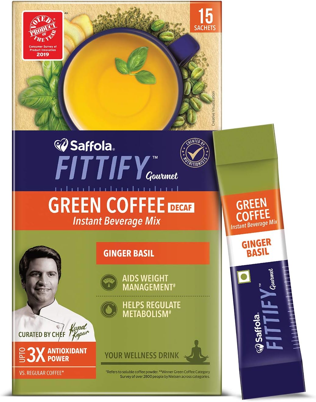 Green Coffee Instant Beverage Mix, Ginger Basil, 15 Sachets, Net Weight - 30 Grams - India
