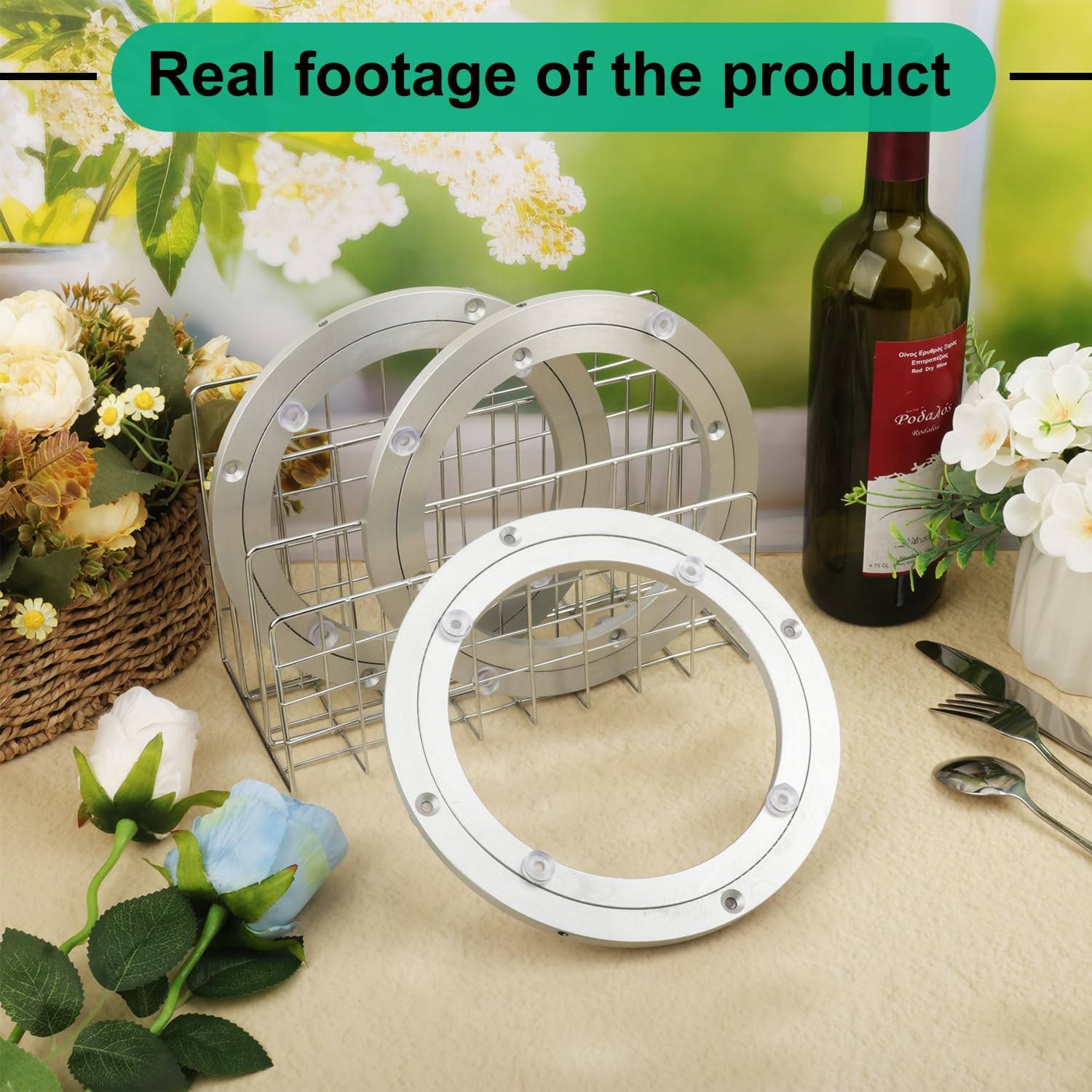 3 Pack 8 Inch Aluminium Alloy Turntable Bearing, Heavy Duty Swivel Turntable Lazy Susan for Round Dining Table, 8" Smooth Swivel Turntables for Lazy Susan Dining Table?Silver