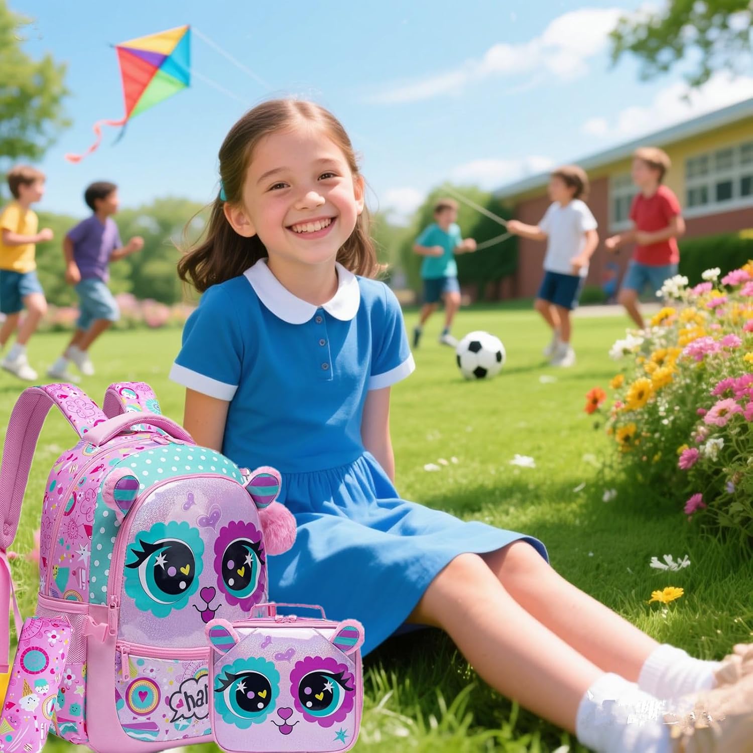 Kids Animal Print Backpack Set with Lunch Box Pencil Case Cute Lightweight School Bag for Girls Ages 6-12 Durable Large Capacity Bookbag for Elementary Students Back to School Backpack (13715-3 Pink)