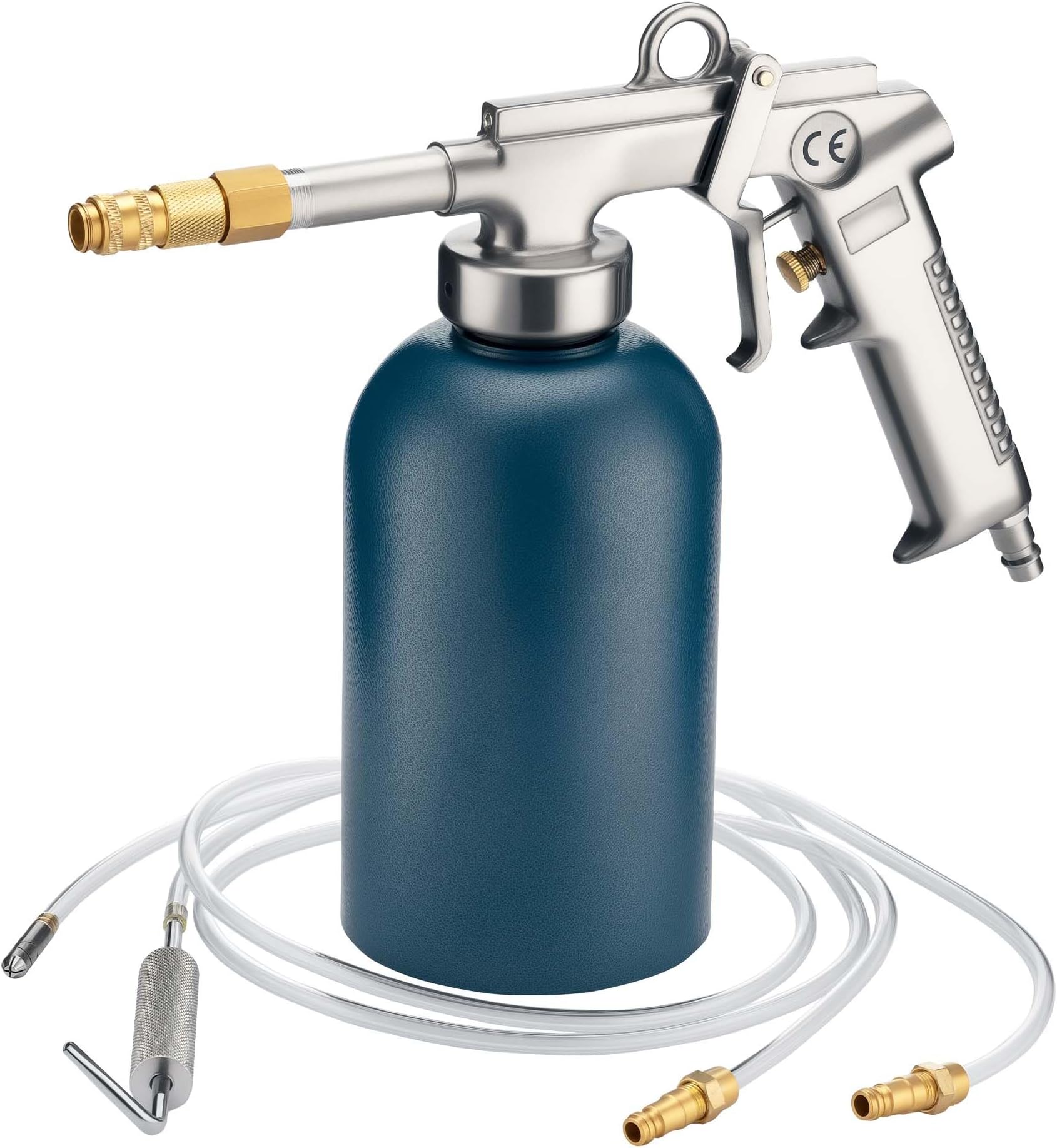Spray Gun w/Pressure Cup 1100ml 4-6bar 1/4" Cavity Gun w/Hoses Spray Gun w/Hook and Round Nozzle