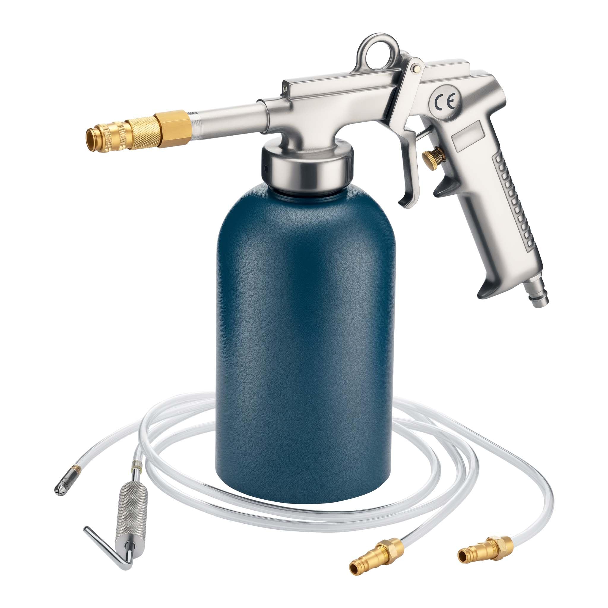 Spray Gun w/Pressure Cup 1100ml 4-6bar 1/4" Cavity Gun w/Hoses Spray Gun w/Hook and Round Nozzle