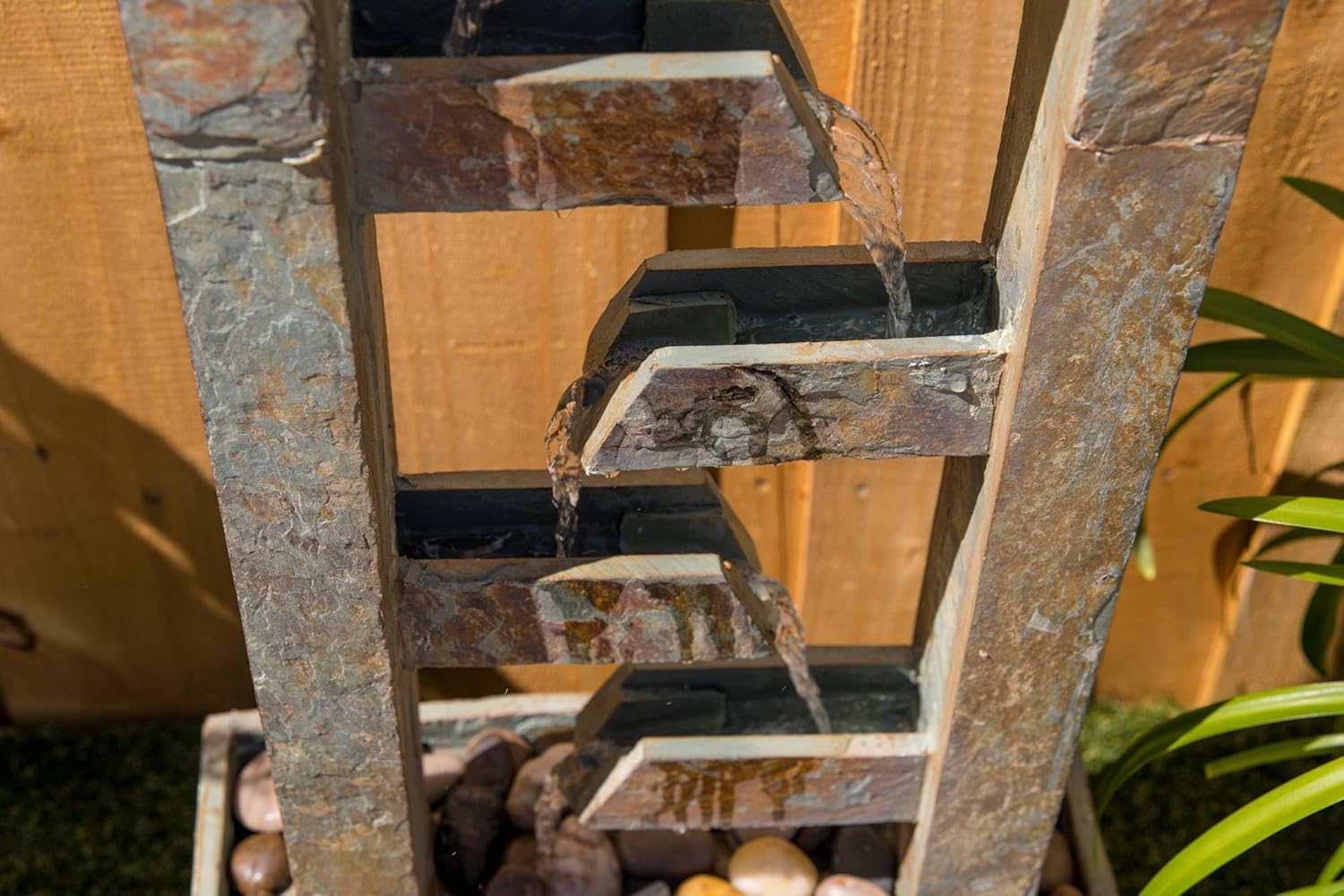 Zigzag Zen 49" High Large Modern Indoor Outdoor Decor Slate Stone Floor Fountain with Light LED Standing Waterfall Tiered Water Feature for Outside Garden Patio Yard Backyard - John Timberland