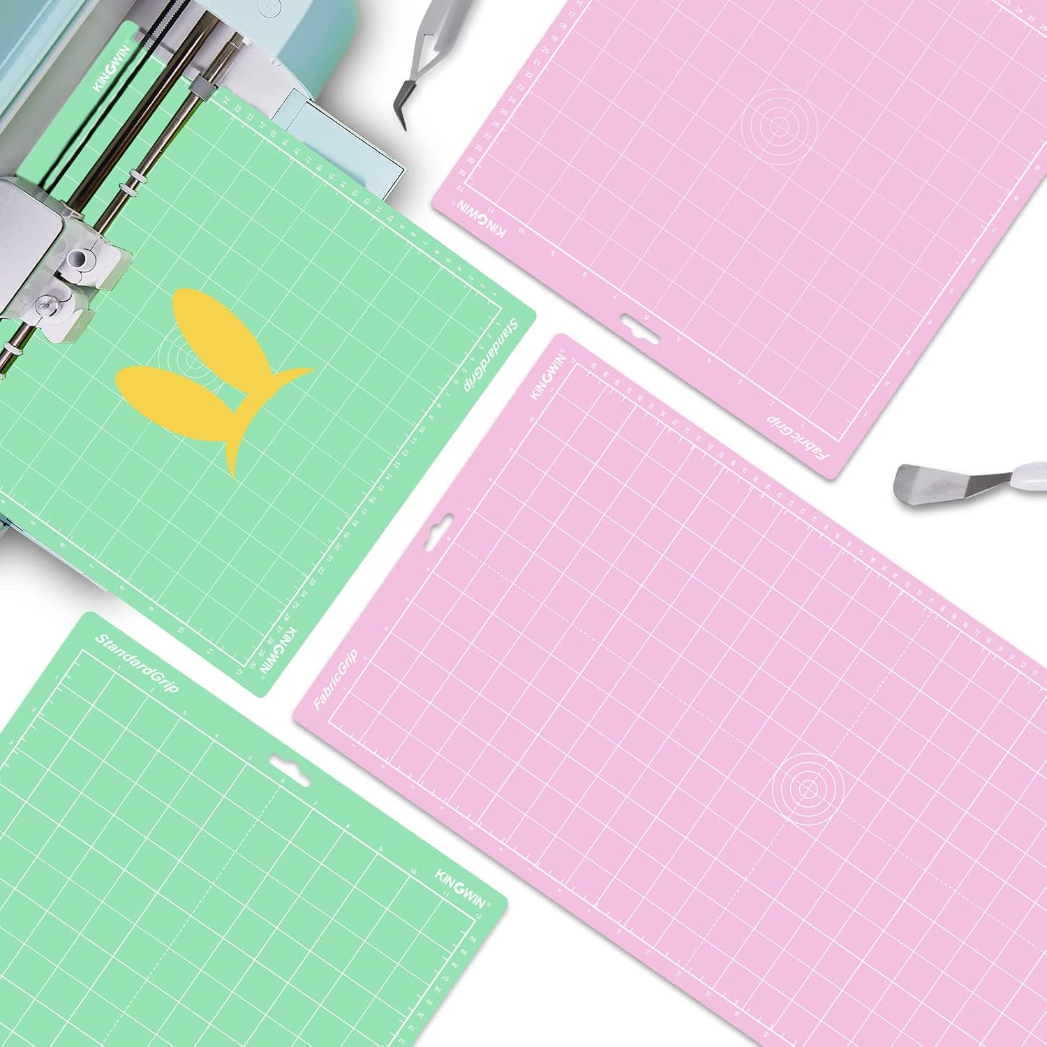 KINGWIN 12x24 & 12x12 Cutting Mat for Cricut Maker/Explore Air 2/Air/One Variety Two Fabric Grip & Two Standard Grip Multiple Adhesive Sticky for Cricut Replacement Cut Mats Accessories for Crafts