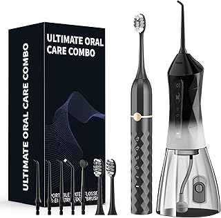 Water flosser+Electric Toothbrush Combination Set -5-Speed Sonic Electric Toothbrush, 4-Speed Portable Water flosser, Super Waterproof, a Great Gift for Friends (Black)