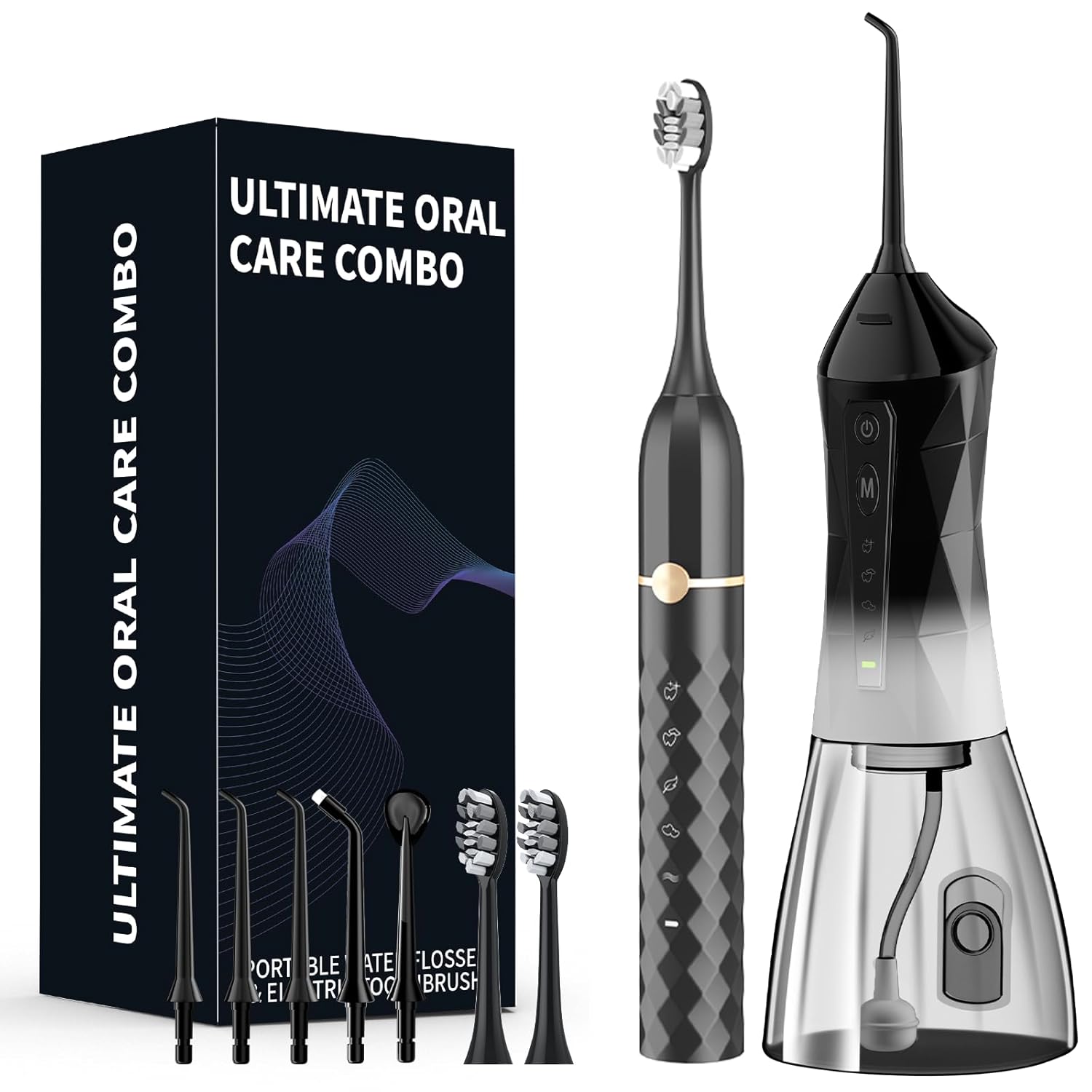Water flosser Electric Toothbrush Combination Set -5-Speed Sonic Electric Toothbrush 4-Speed Portable Water flosser Super Waterproof a Great