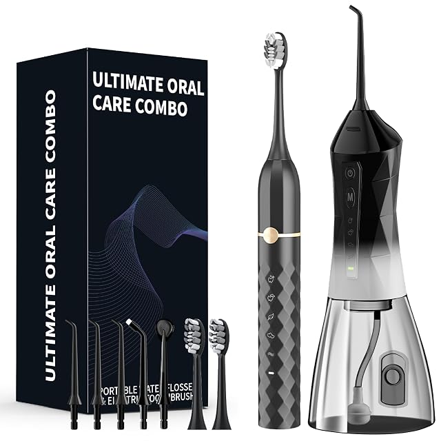 Water flosser Electric Toothbrush Combination Set -5-Speed Sonic Electric Toothbrush 4-Speed Portable Water flosser Super Waterproof a Great