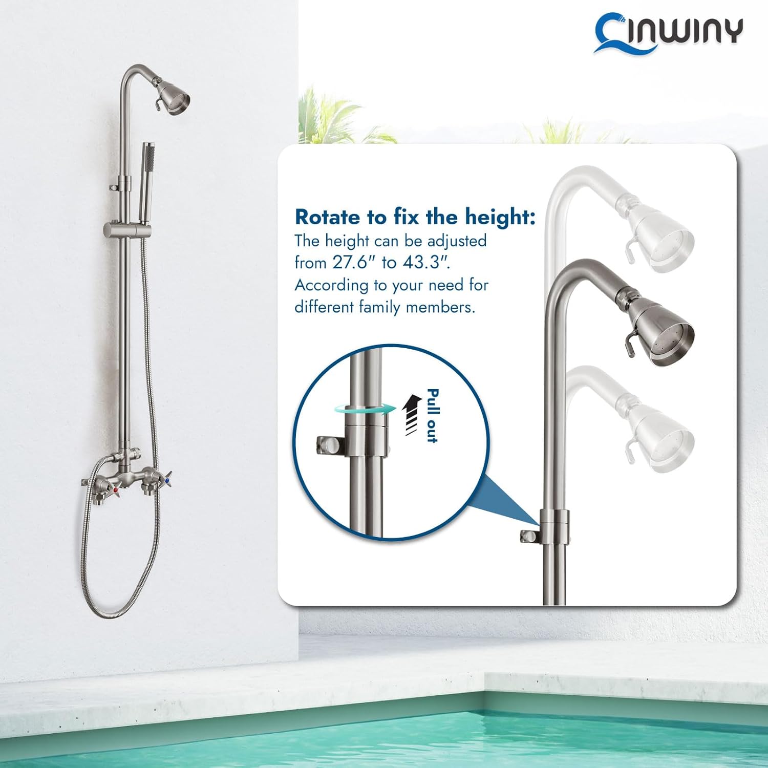 Brushed Nickel Wall Mounted Exposed Shower Fixtures with Hand Held Shower Head Outdoor Shower Kit 2 Cross Handles with Adjustable Slide Bar Dual Function Shower Faucet