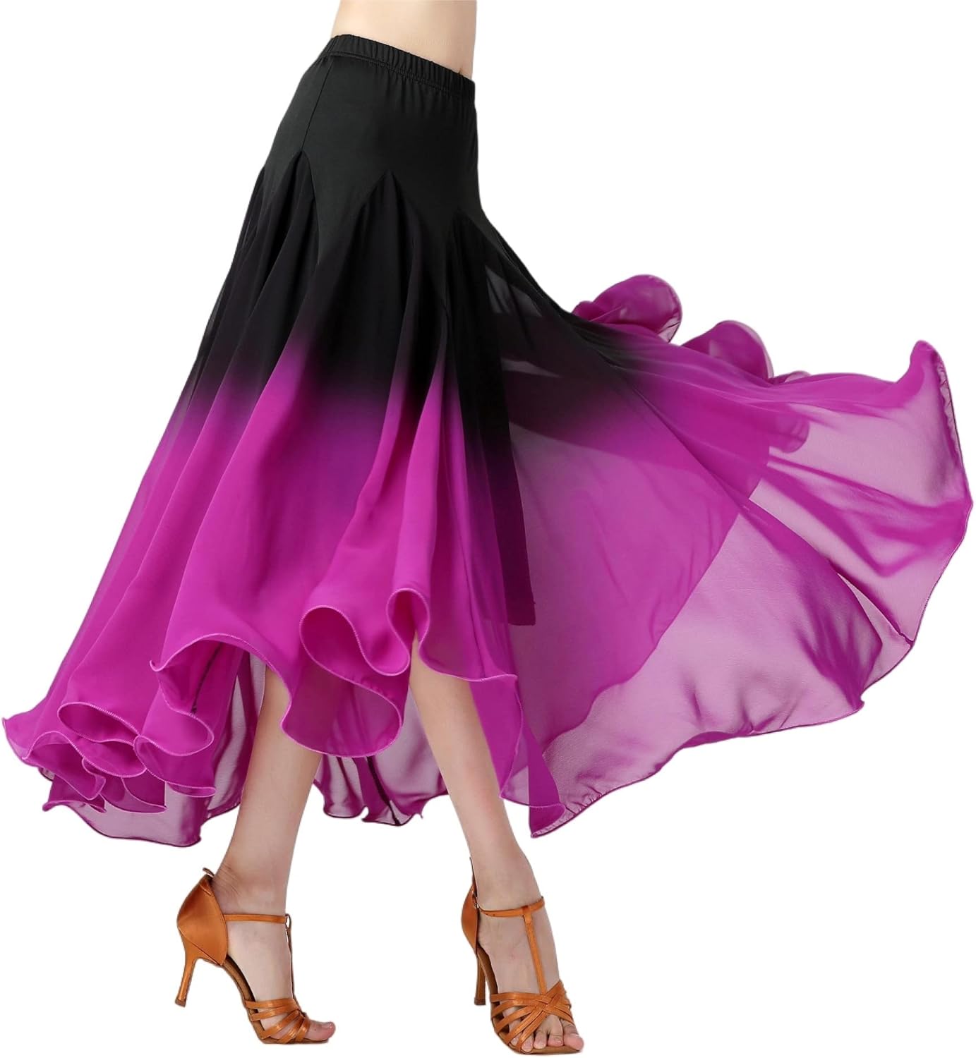 Female Ballroom Swing Skirt - Modern Dance Performance Skirt with Gradient Color, Long
