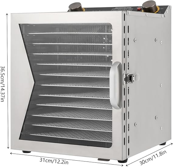 Food Dehydrator, 110V 800W Stainless Steel Freeze Dryer Machine Commerical Jerky Dehydrator with Adjustable Timer & Temperature Control for Fruits, Veggies, Meats, Herbs(12 Grid Trays)
