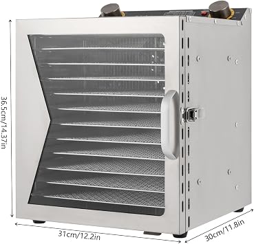 Food Dehydrator, 110V 800W Stainless Steel Freeze Dryer Machine Commerical Jerky Dehydrator with Adjustable Timer & Temperature Control for Fruits, Veggies, Meats, Herbs(12 Grid Trays)
