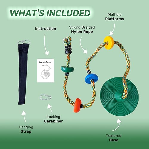 Miniatura 4 de Columpio de árbol para niños, asiento de columpio de disco de cuerda de escalada resistente, divertido y seguro para niños y adultos, ideal para