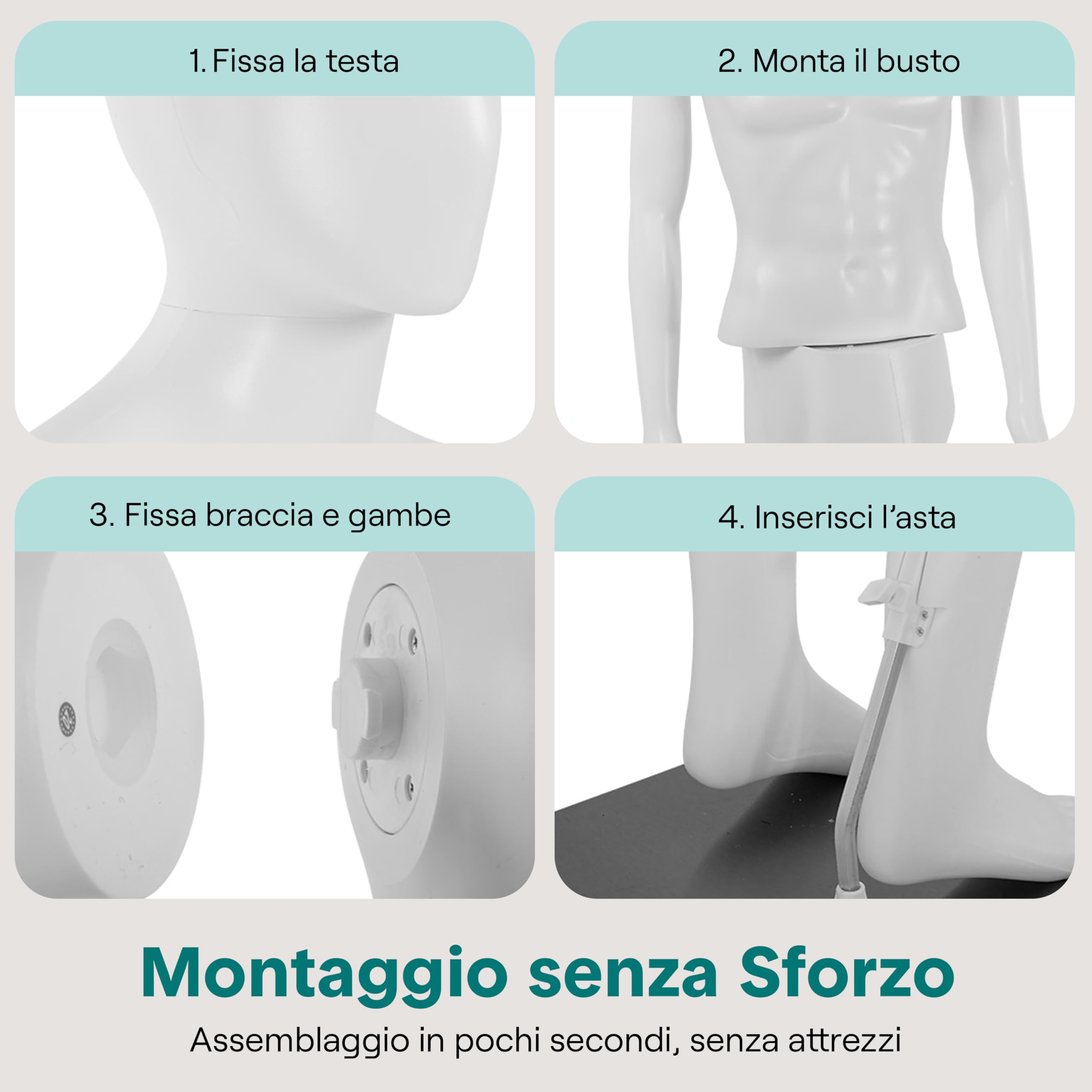 SereneLife Manichino Sartoriale 185 cm, Manichino Testa Regolabile, Arti Flessibili, Design Smontabile, Ideale per Boutique, Negozi di Moda e Moda Uomo ed Esposizioni di Abbigliamento Uomo