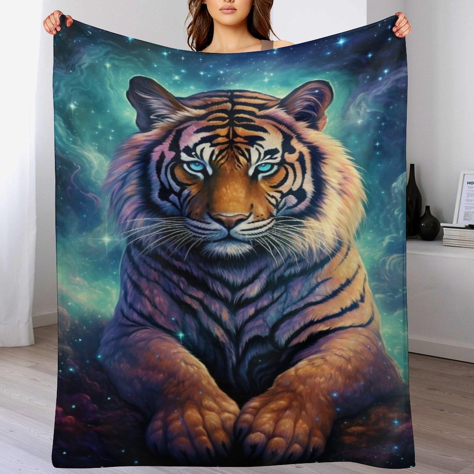 Plaid couverture tigre en polaire pour moments cocooning sur le canapé ou en voyage