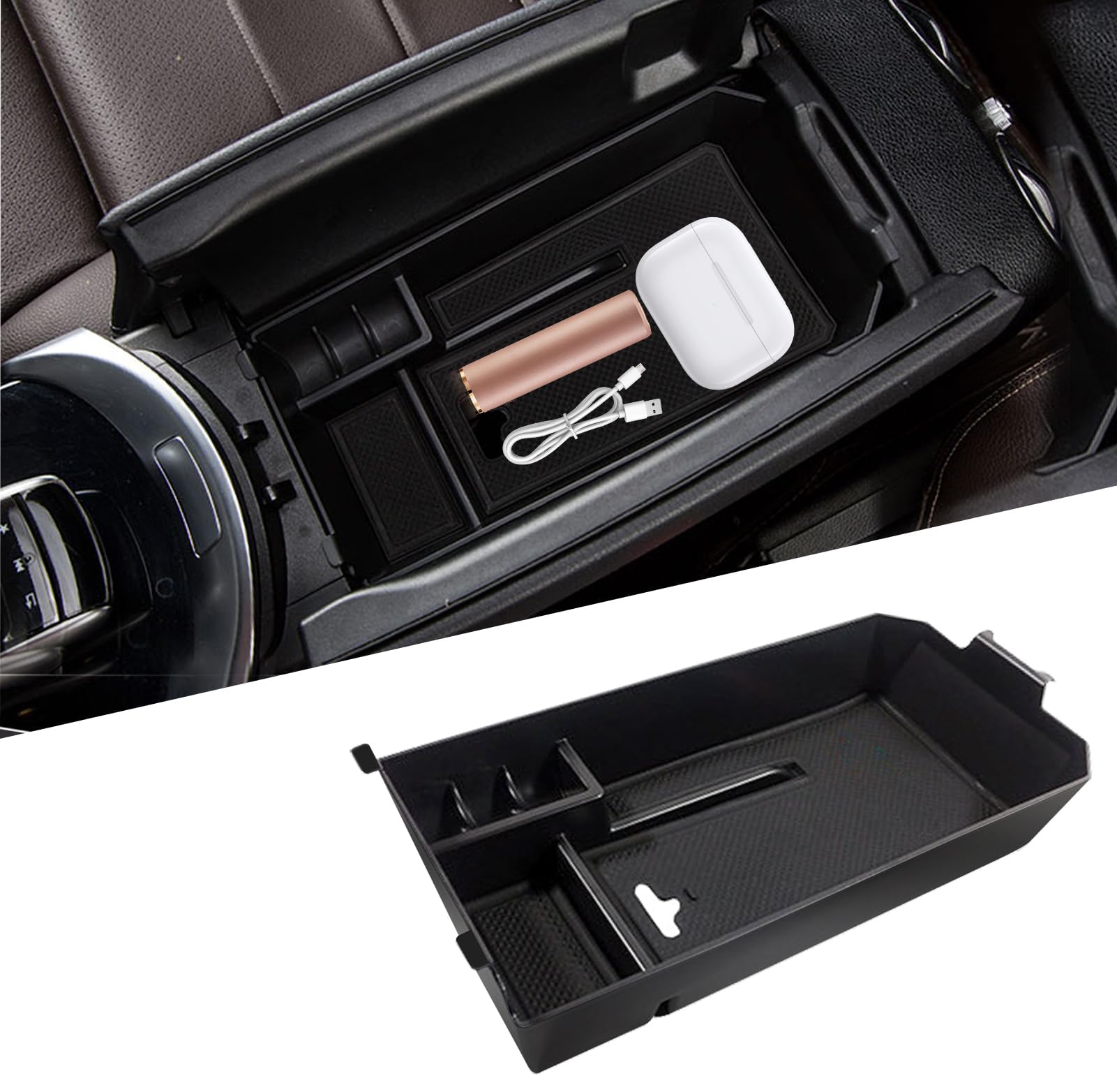 Compatible with Mercedes Benz C Class W205 Center Console Organizer 2015-2021 (Sedan & Coupe Only), for GLC W253 Console Organizer Tray 2016-2022, for GLC Coupe Middle Storage Tray 2016-2023