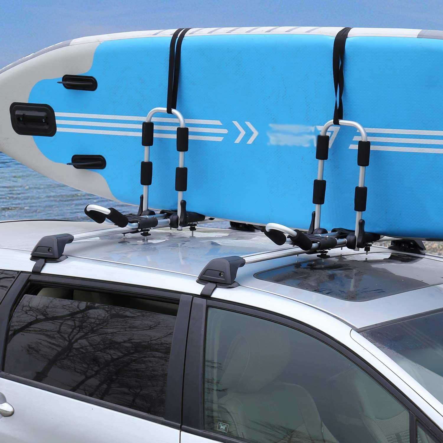 Zusammenklappbarer DachkajakträgerJ-Style Autodachträger für Kanu, SUP, Kajaks, Surfbrett und Skiboard Dachhalterung auf SUV, Auto und LKW