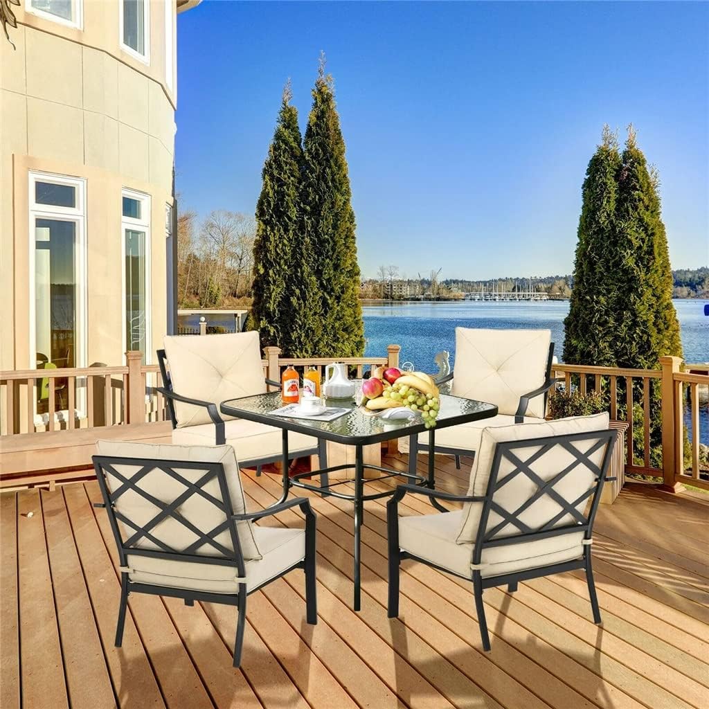 2 Piece Patio Dining Chairs Stackable Removable Cushioned Garden Patio (D 1)