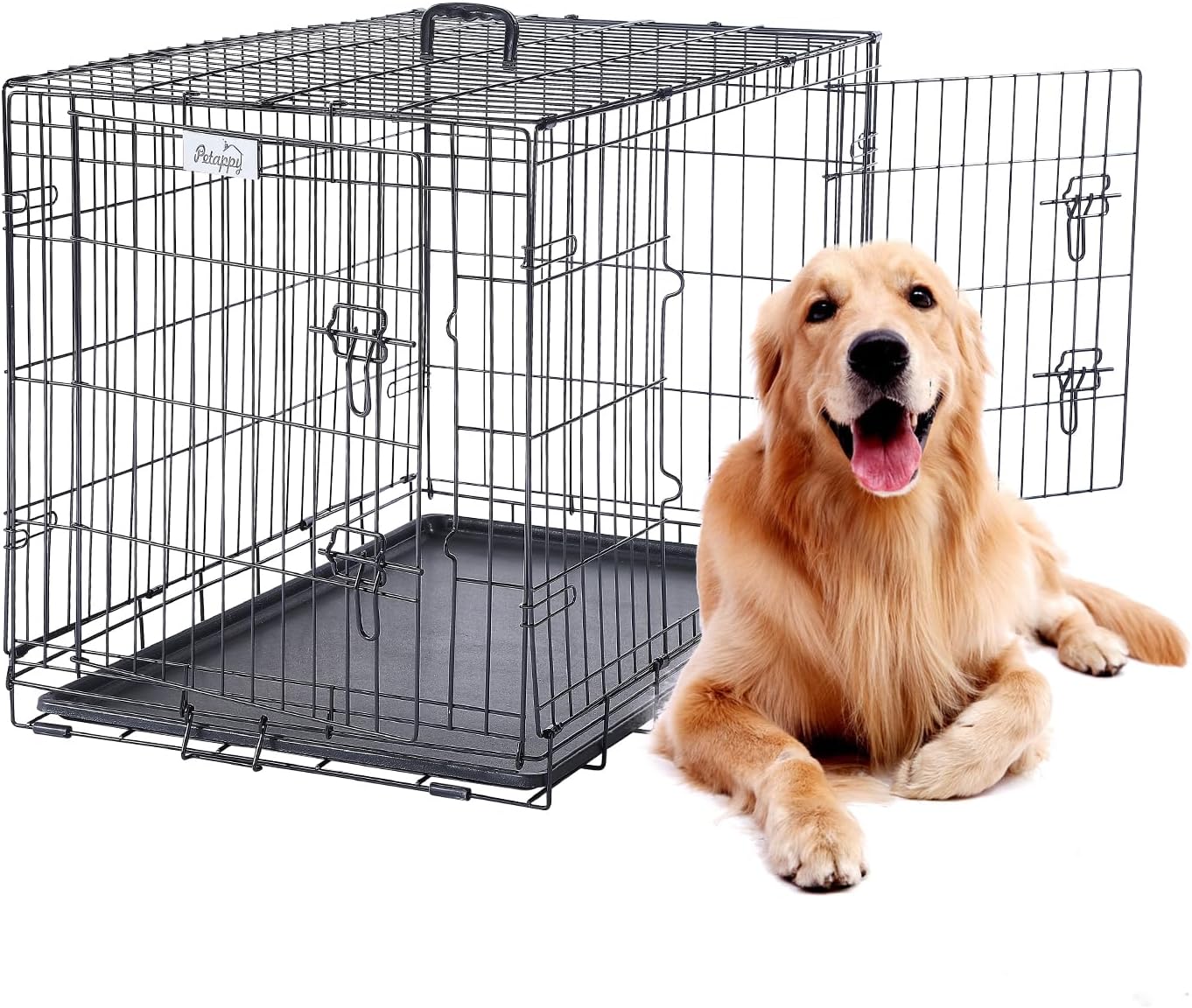 PETAPPY 36 Inch Dog Crate, Wire Dog Crate, Double Door Folding Dog Cage