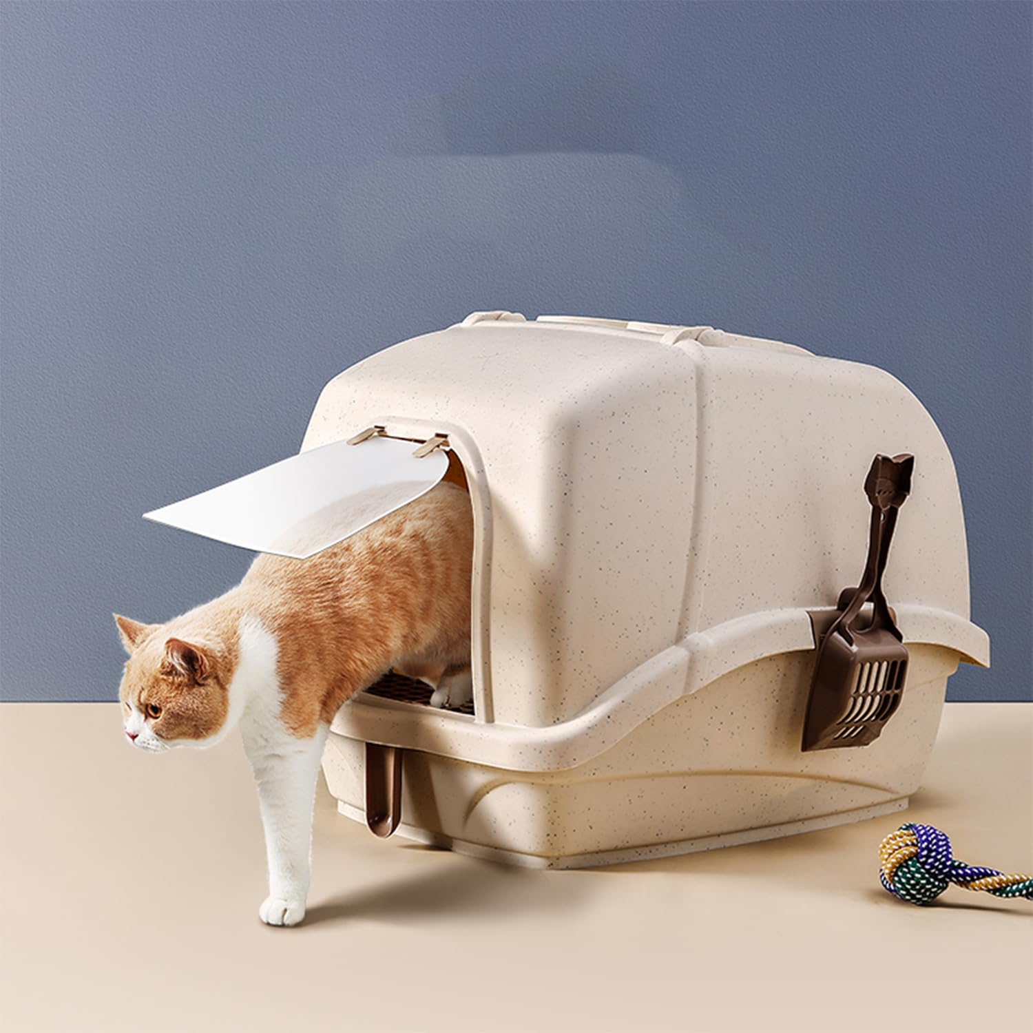 Large Cat Litter Box with Scoop, Front Entry, Khaki