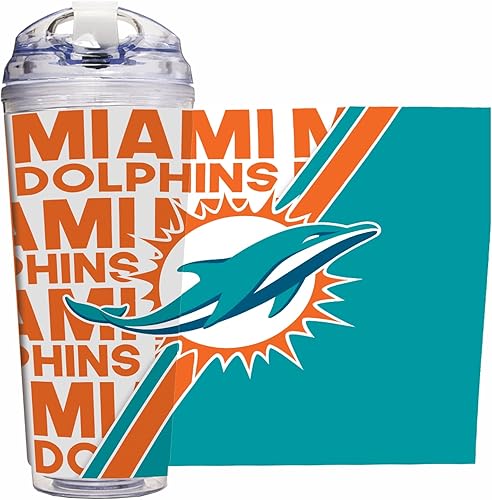 Miniatura 151 de Rico Industries NFL Football - Vaso de acrílico de 24 onzas con tapa con bisagras, vaso de doble pared con licencia oficial para fanáticos de la NFL