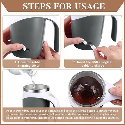 Vista 32 de Patelai 2 tazas de café autoagitables a granel, taza autoagitable recargable de 13.5 onzas, taza de mezcla automática de viaje para empleados regalo