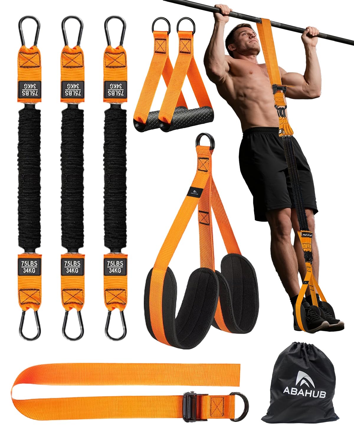 Abahub Set di Bande per Trazioni con Maniglie Bande per Pull-up per Trazioni, Allenamento a Casa e in Palestra, ideale per Principianti, Allenamento di Forza con Borsa per il Trasporto