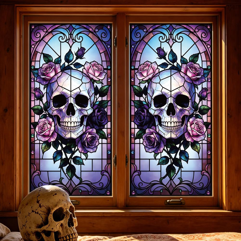 ANATTASOUL Gothic Skull Static Window Stickers for Home Decoration