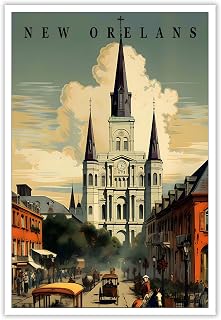 New Orleans Canvas Wall Art, Vintage French Quarter Cityscape Posters & Prints, Decorative Painting for Living Room, Bedroom, Office Wall Decor - Modern Travel Inspired Artwork 12x16in Unframed