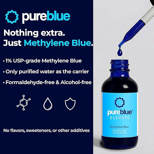 Miniatura 2 de PureBlue Gotas USP de azul de metileno al 1% | Sin formaldehído, solución sin alcohol para apoyo cognitivo y mitocondrial | Probado por terceros,