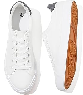 Rominz Mens White Canvas Shoes Fashion Low Top Canvas Sneakers Casual Te...