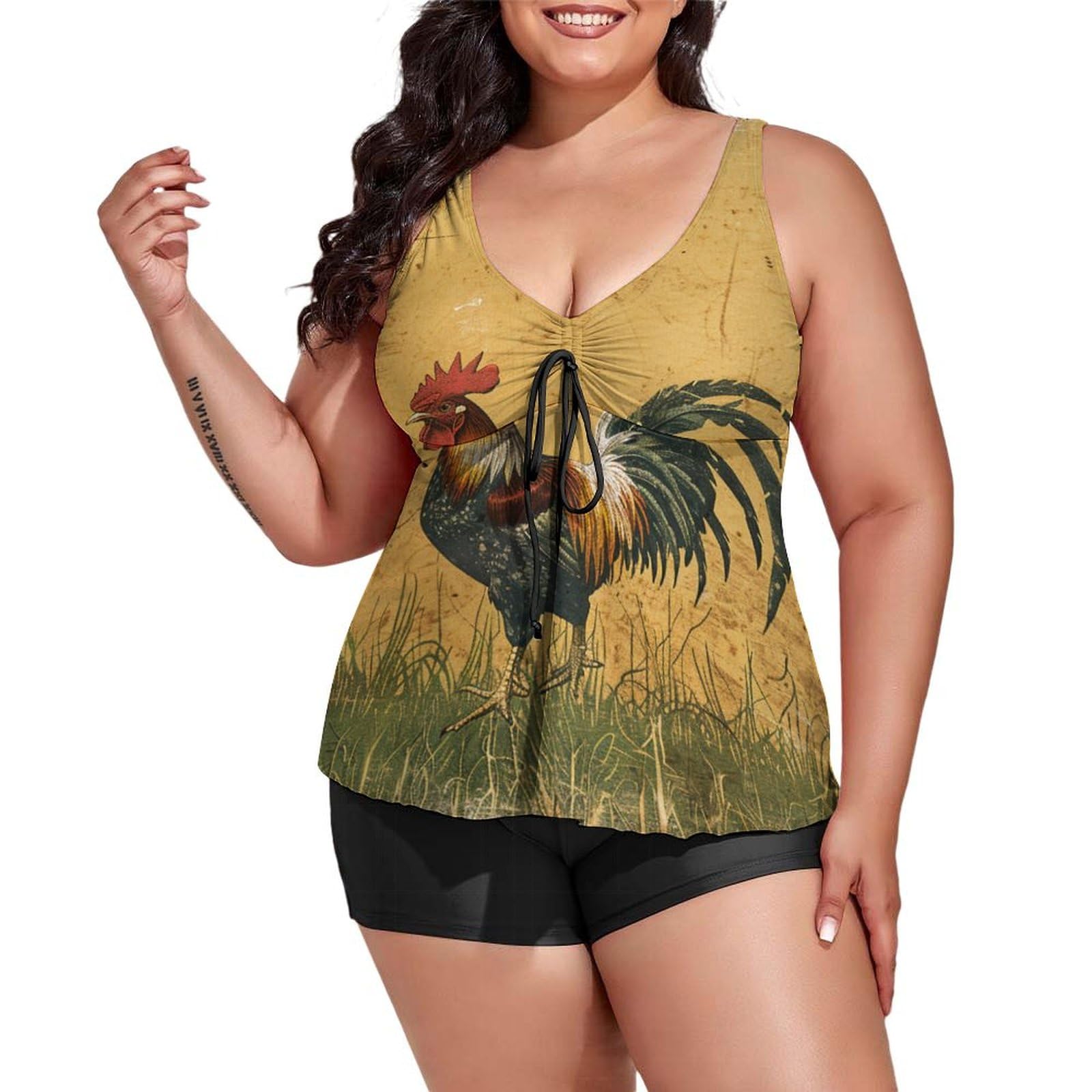 Plus Size Swim Dress Spring Leaves Women's 2 Pieces Tankini Swimsuit Women Bathing Suits Swim Top Shorts