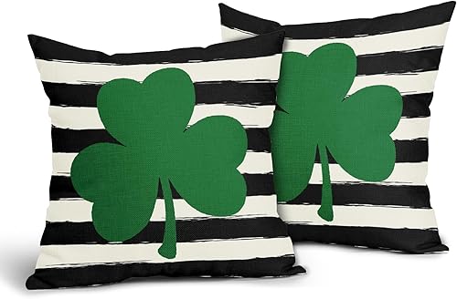 Miniatura 2 de Juego de 2 fundas de almohada lumbar del Día de San Patricio de 12 x 20 pulgadas, diseño de trébol verde a rayas negras, decorativas, rectangulares,