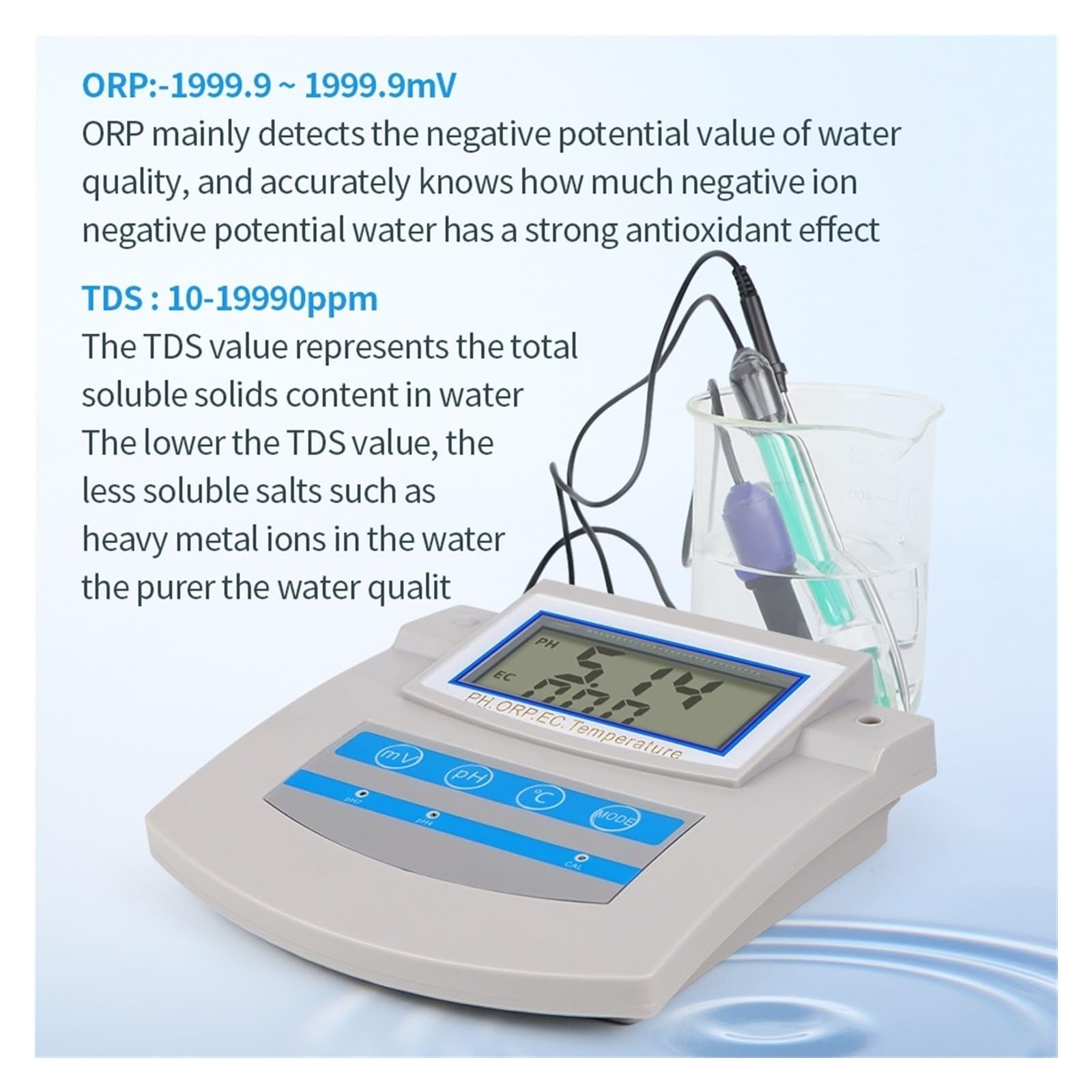 Testeur d'eau numérique 6 en 1, pH-mètre, EC, TDS, ORP, CF, température, analyseur de qualité de l'eau potable, moniteur for aquarium, hydroponie, laboratoire Pour le jardinage et l'agriculture