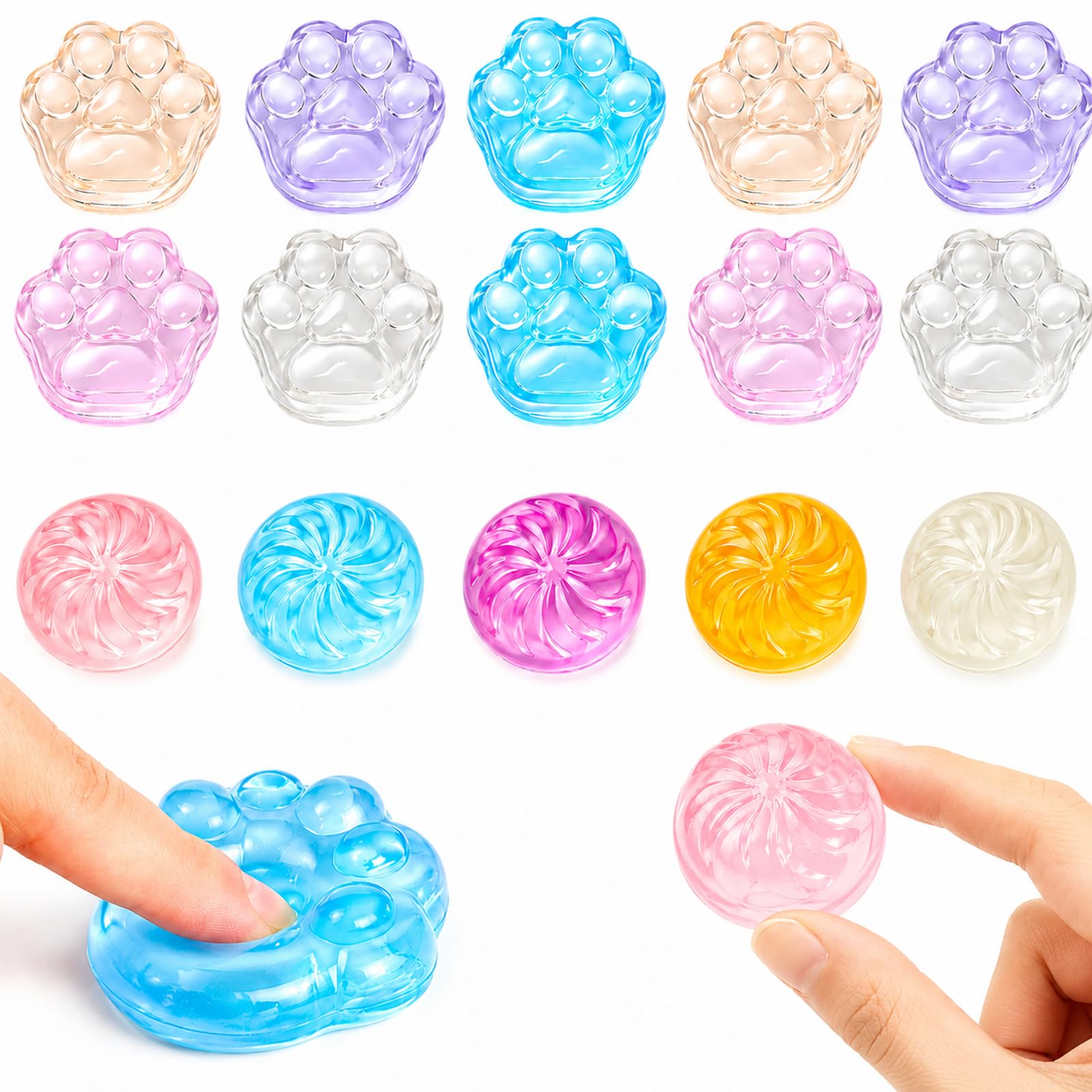 20Pcs Mini Dumpling Squishy Set, Pack of 10 Ice and 10 Bun Hand Squeeze Items, Rainbow Coloured Sensory Pieces for Office and Home Use, Everyday Break Time (15pcs)