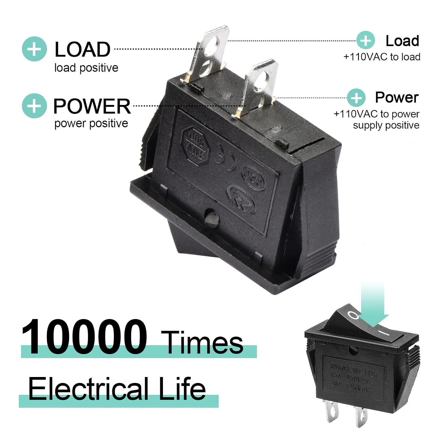 QTEATAK 8 Pcs SPST Snap-in ON-Off 2 Pin Snap Rocker Boat Switch Black AC 250V 15A 125V 20A for Car Auto Boat Household Appliances