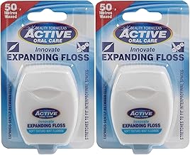Expanding Dental Floss, Pack of 2 x 50m Waxed Mint Floss with Fluoride, Soft Texture, Anti Shred, Easy Glide, Stretches Between Teeth, Helps Remove Plaque, Daily Oral Care, Bundle by Sorenis