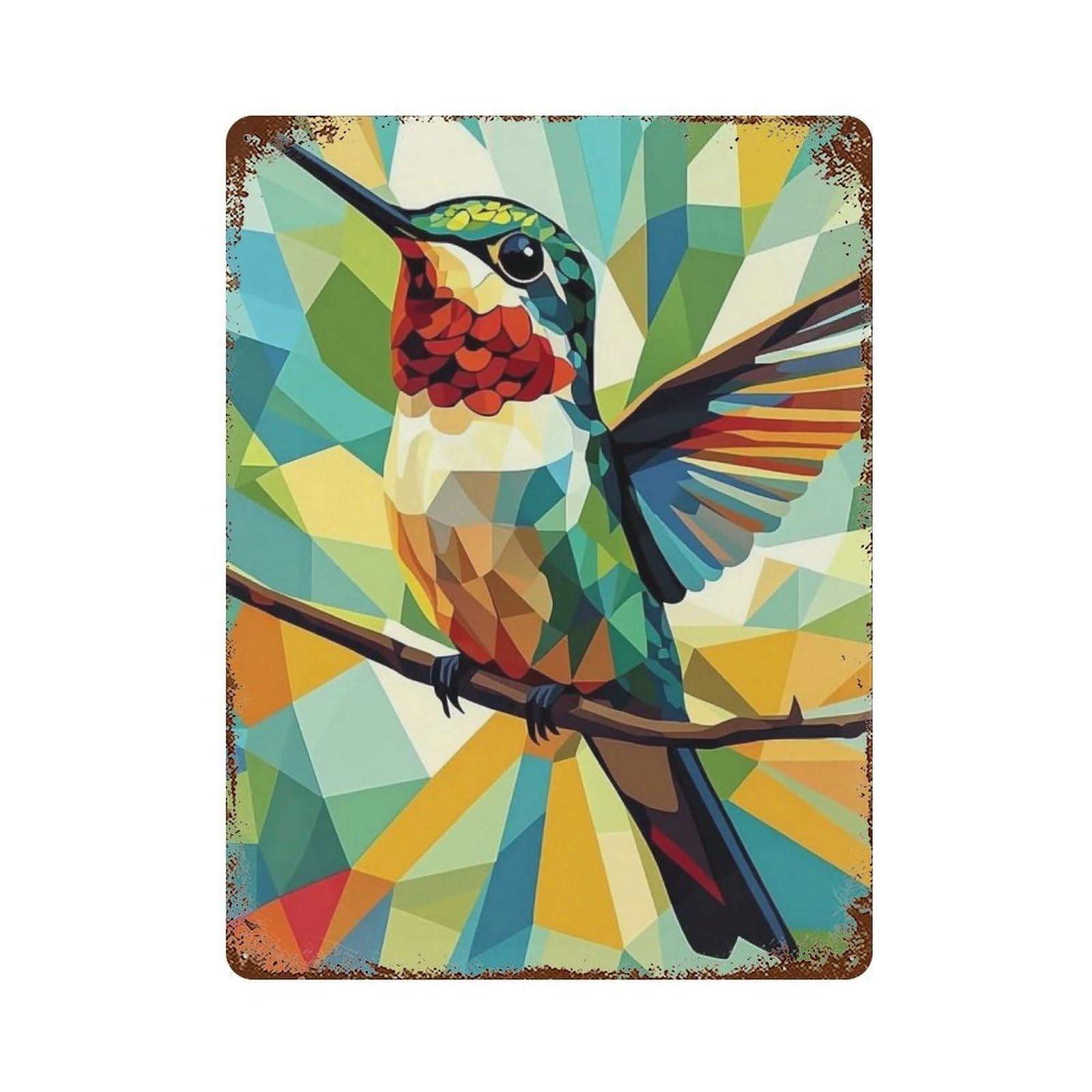 MGHTGRWE Bright Prism Faceted Multitone Perched Bird 04 Poster Wall Art Iron Vintage Metal Tin Sign Modern Home Cofffee Club Art Bar Shop Decor 40x30cm