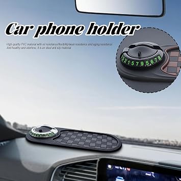 Multifunction Car Anti-Slip Mat, Multifunction 4-in-1 Car Mobile Phone Anti-Slip Mat, 360 Rotatable Anti Skid Car Dashboard Pad with Temporary Parking Numbe for Phones (Brown-Black)