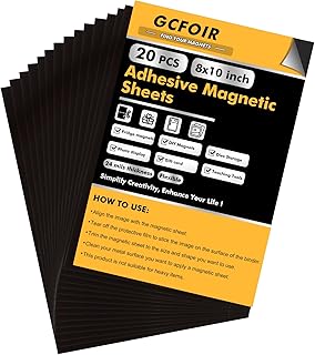 Magnetic Sheets with Adhesive Backing 8 x 10 Inch, 20 Packs Flexible Magnetic Adhesive Sheets, Magnetic Contact Paper, Adhesive Magnetic Sheets for Dies Storage, Photos, School, Home, Office