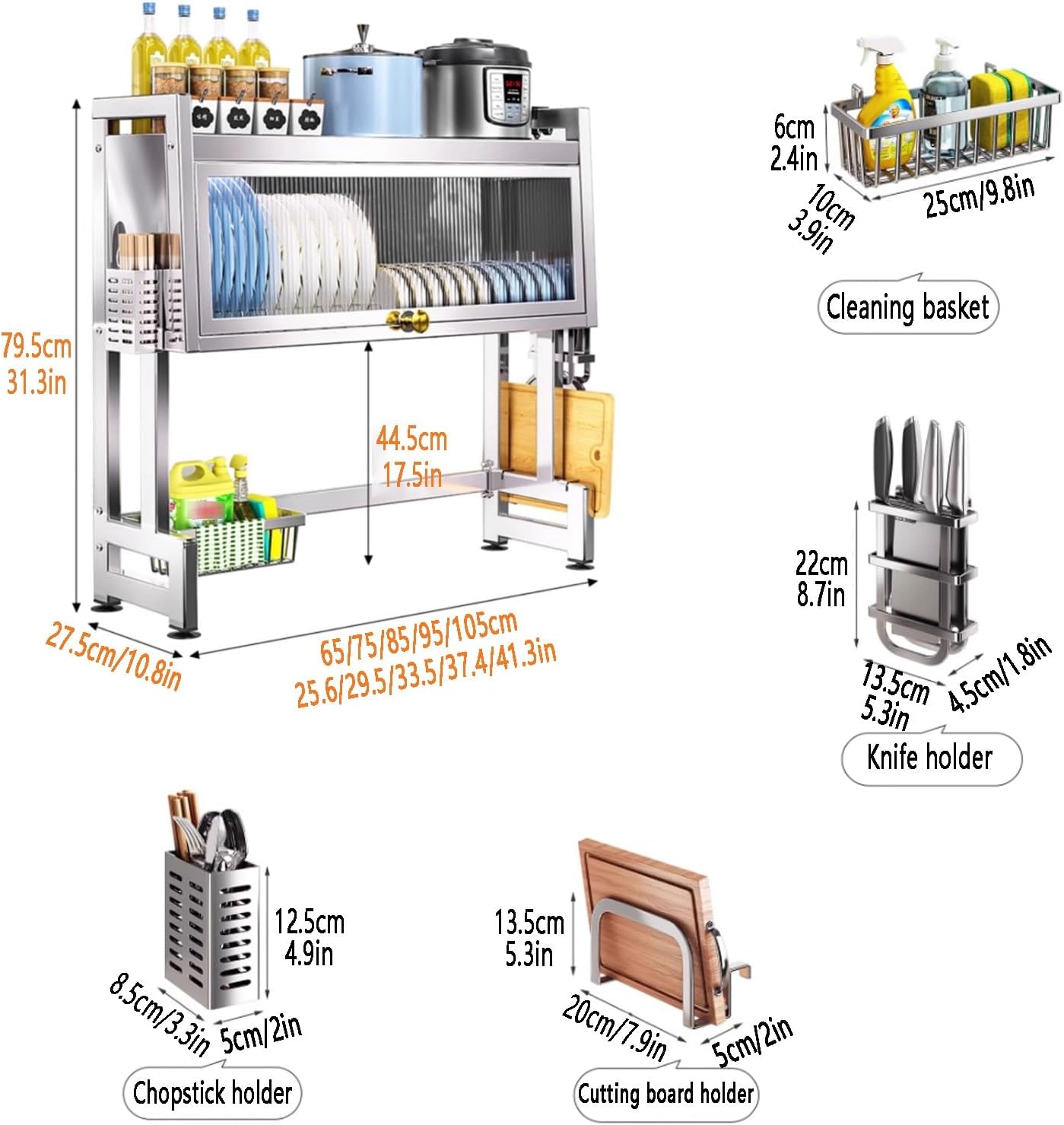 Dish Drying Rack, 2 Tier, Stainless Steel, Space-Saving Kitchen Organizer with Dust Cover, Multifunctional Sink Shelf for Dishes and Bowls