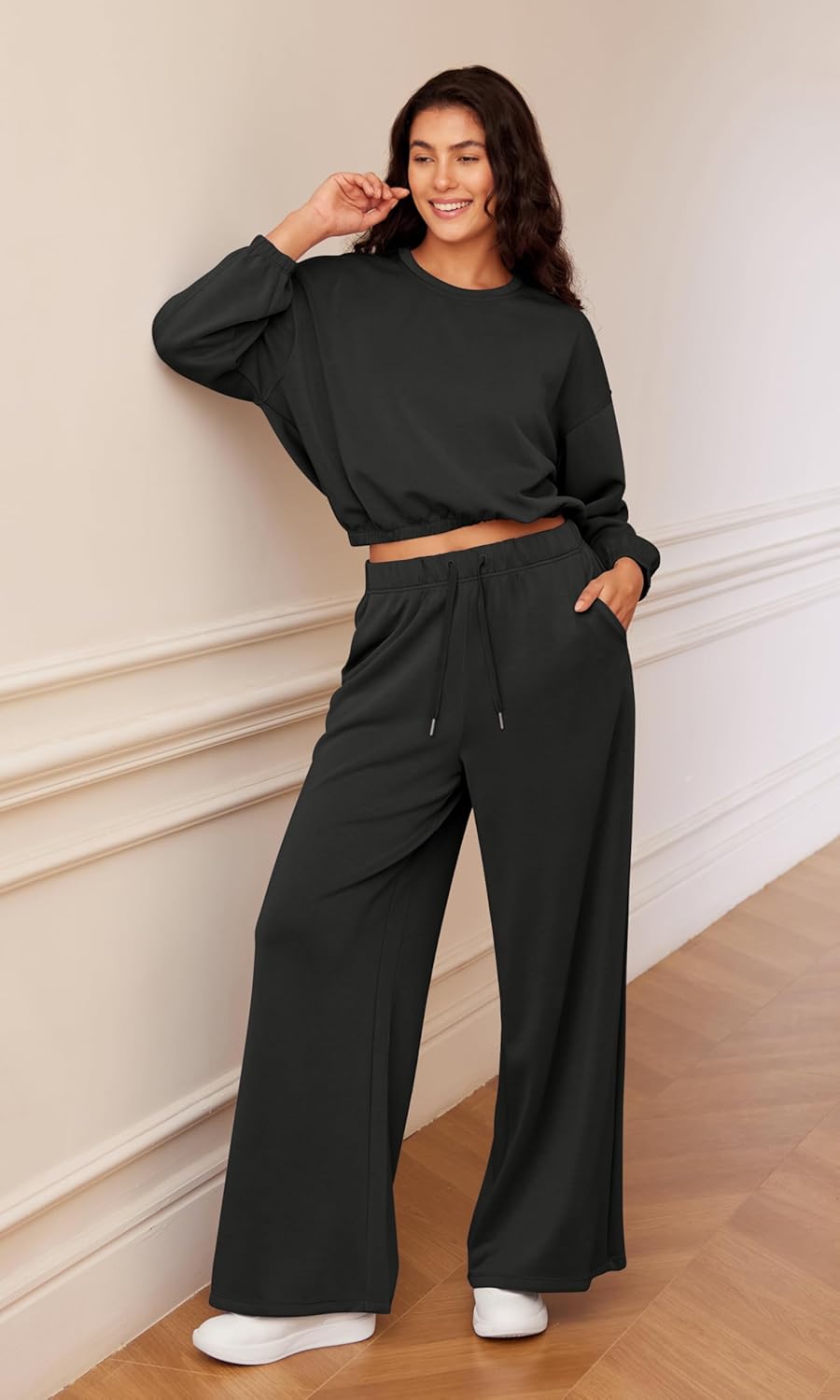 ODODOS Women's Modal Soft Extra Wide Leg Pants with Pockets Drawstring High Waist Pull-On Casual Pants - Image 2