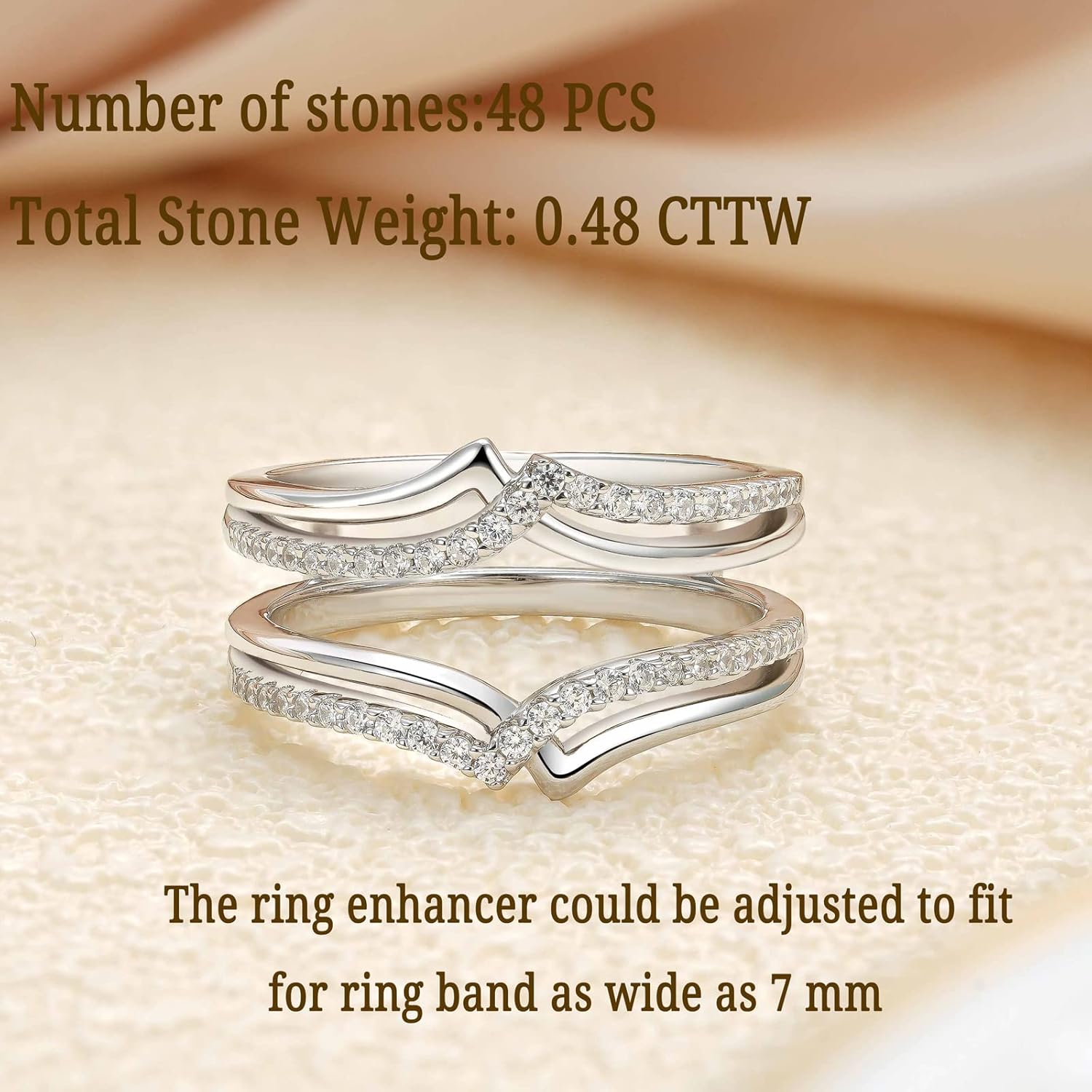 Ring Enhancer for Women, 925 Sterling Silver, AAAAA Cubic Zirconia, Curved Wedding Band Guard, Size 5-10, White - Image 2