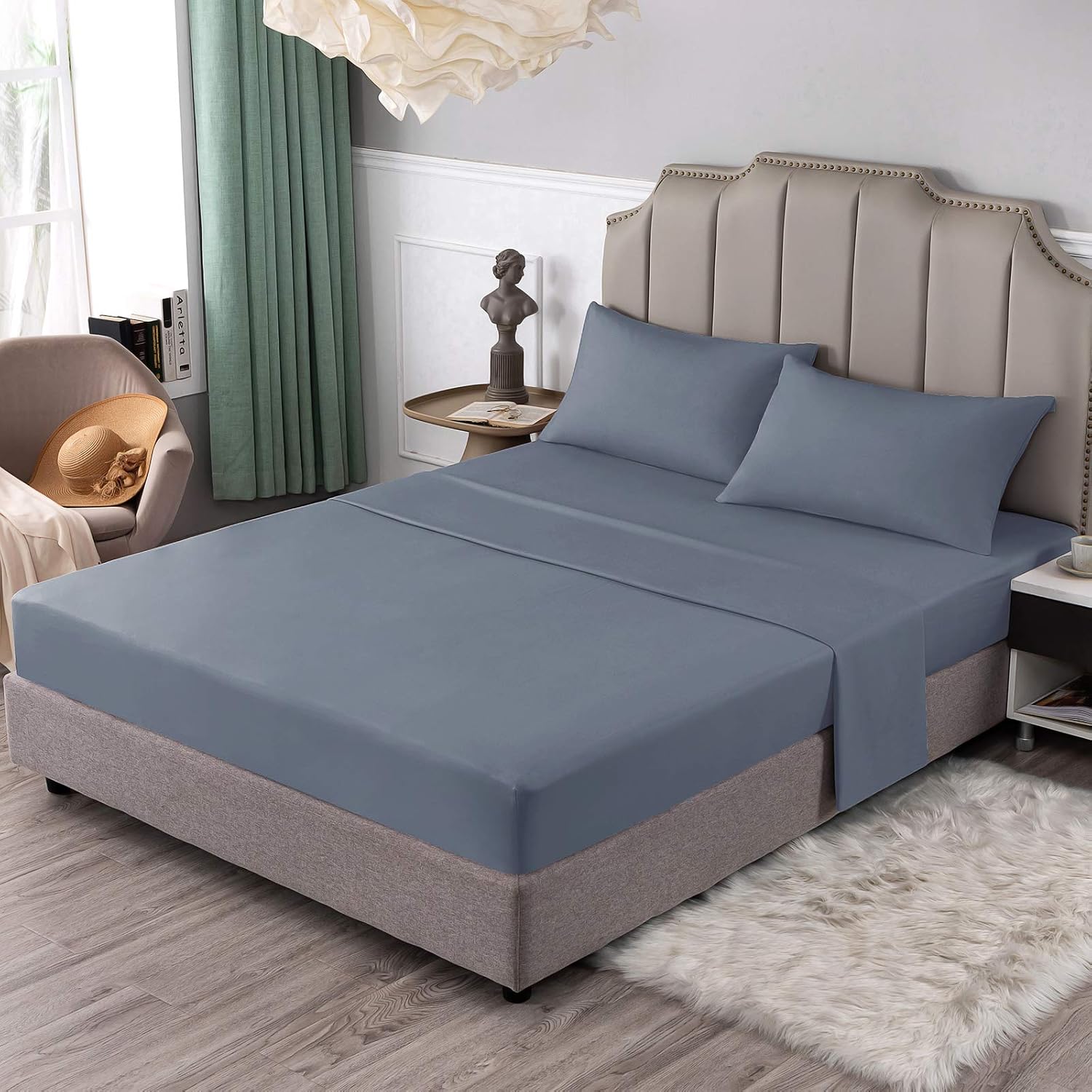 SIGOODS 4 Piece Bed Sheets Set, Microfiber 1800 Bedding Sheets & Pillowcases, 16 Inch Deep Pocket Bed Sheets Set, Super Soft Hypoallergenic Breathable Sheets Set, for Home and Hotels (Queen)