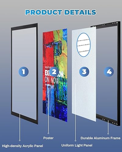Miniatura 4 de Marco de póster de película LED de 24 x 36 pulgadas, marco de fotos LED, soporte para letrero de exhibición en negro, montaje en pared, perfil de