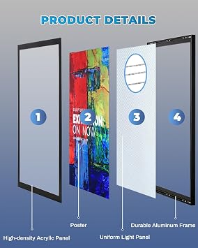 18 x 24 Led Movie Poster Frame LED Light Box Display Sign Holder in Black, Wall Mounting, Aluminum Profile, Magnetic Led Poster Frame for Movie Poster Advertising Display