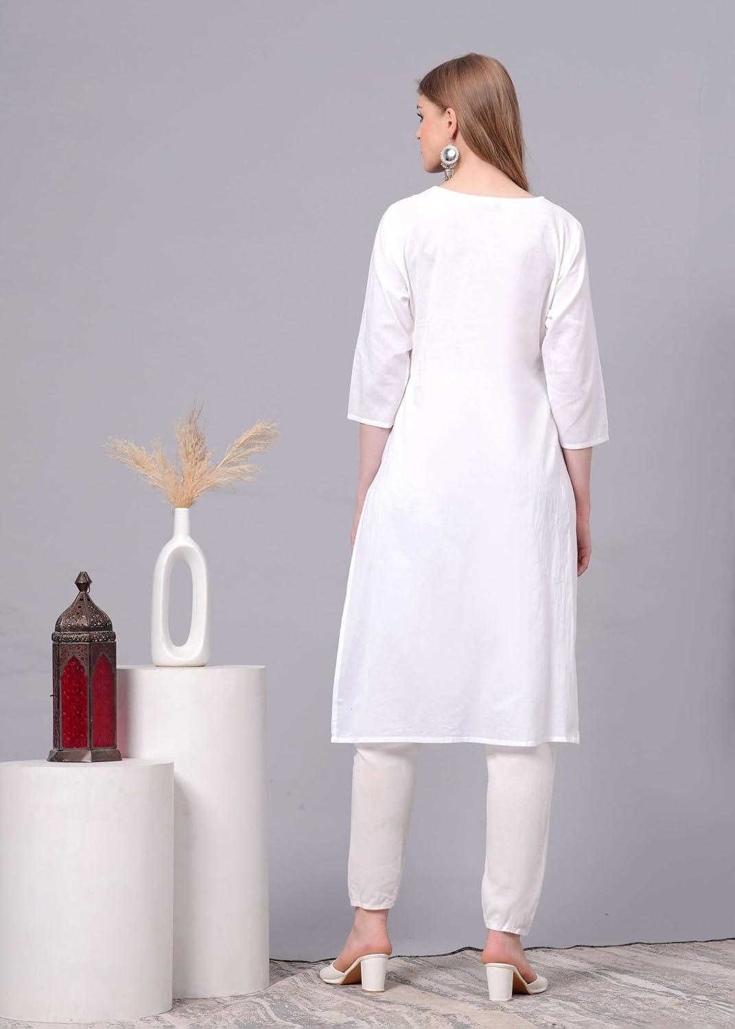 JG JAI GOVINDAM Women's Traditional Chikankari Cotton Kurti Indian Hand Embroidered Kurti Tunic for Women - Image 2