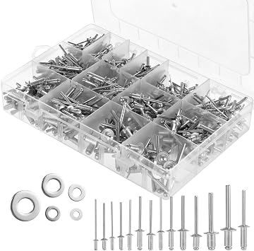 1000 Pcs Pop Rivets Assortment Kit with Washers and Storage Box, Aluminum Cap and Steel Mandrel, 14 Sizes Blind Rivets for Metal, Heavy Duty Riveting for Metal, Furniture & Marine Construction